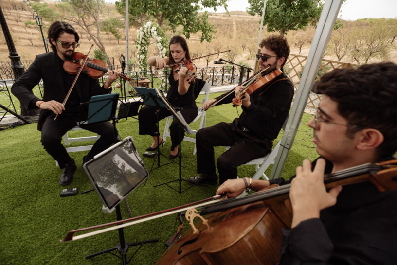 Músicos tocando durante nuestra ceremonia de boda civil