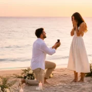Pedida de mano romántica en una playa de Gran Canaria al atardecer